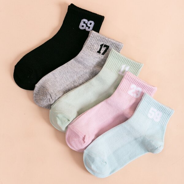 

5pairs Number Pattern Socks, Multicolor