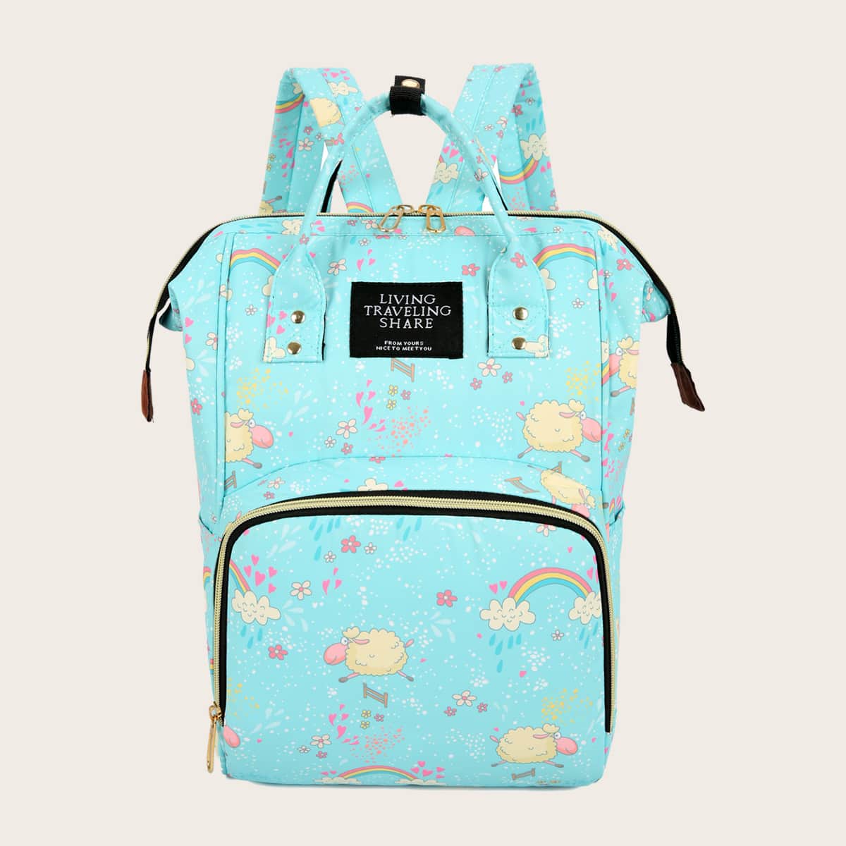 

Cartoon Graphic Zip Up Backpack, Blue