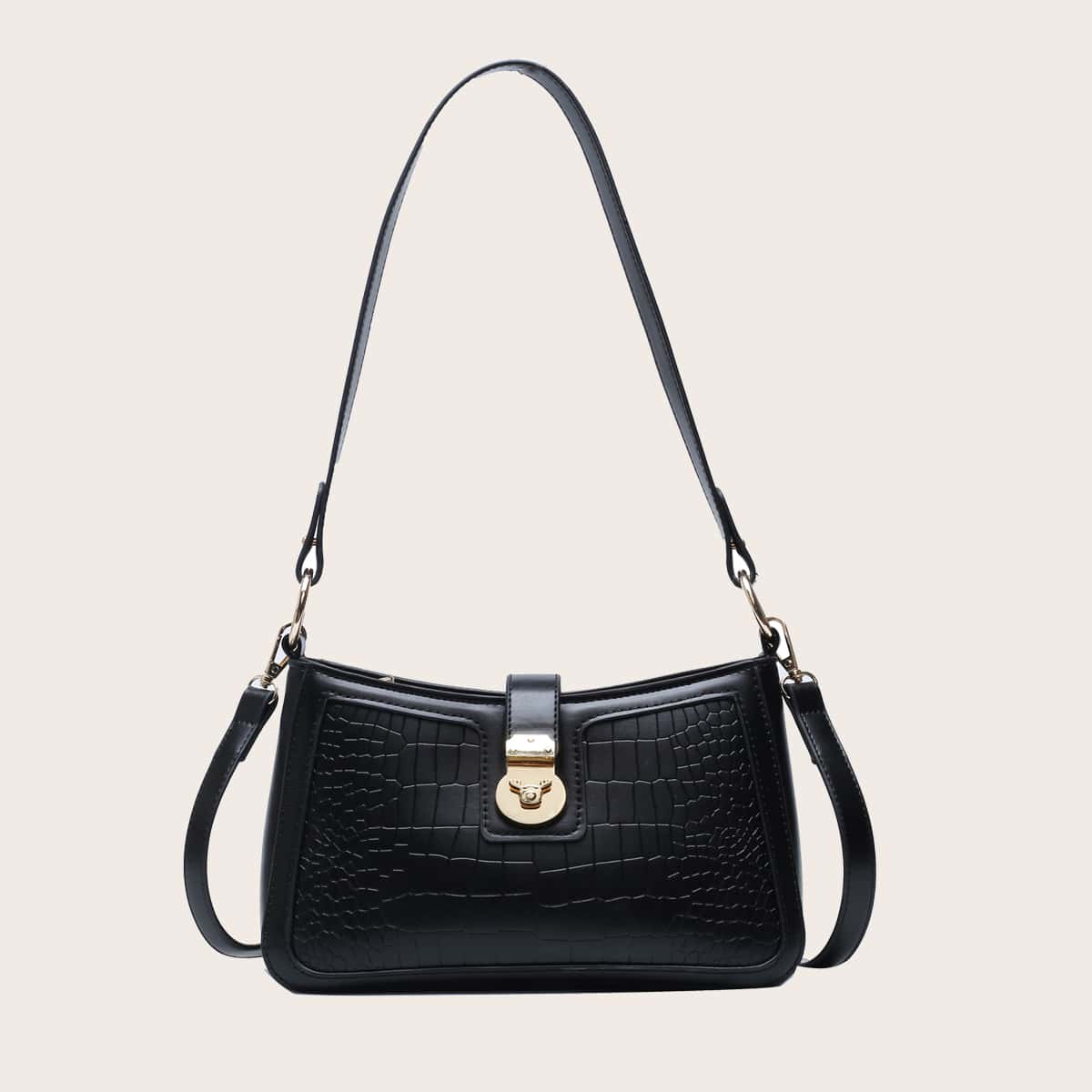 

Croc Embossed Tote Bag, Black