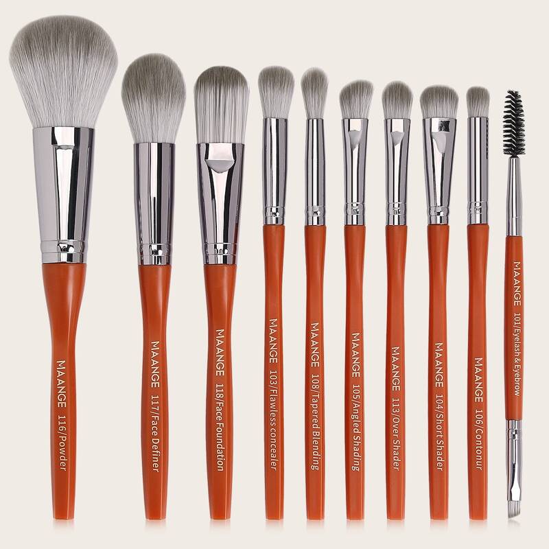 

10pcs Slogan Graphic Makeup Brush Set, Orange
