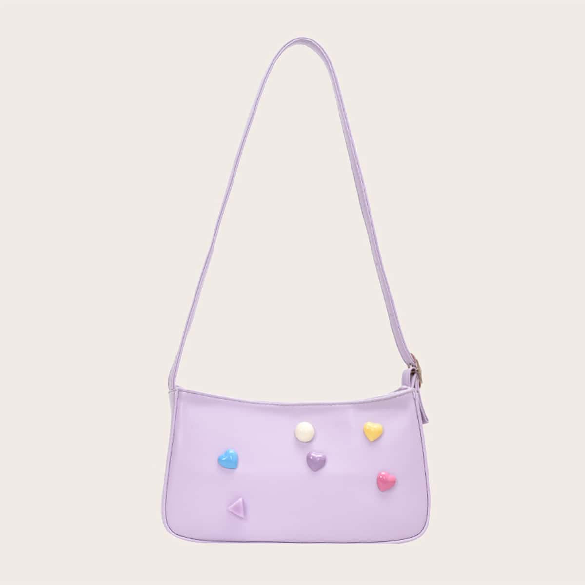 

Heart Detail Shoulder Bag, Purple