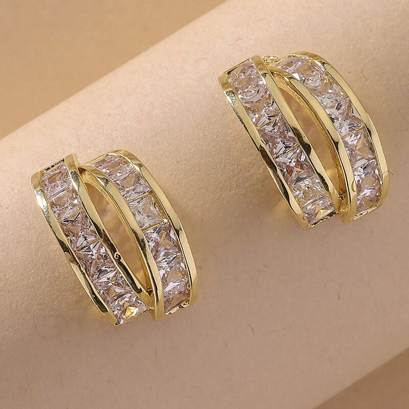 

Rhinestone Decor Cuff Hoop Earrings, Gold