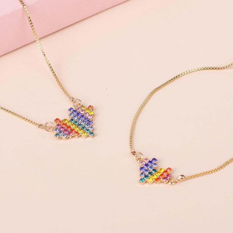 

1pc Rhinestone Engraved Heart Charm Necklace & 1pc Bracelet, Gold