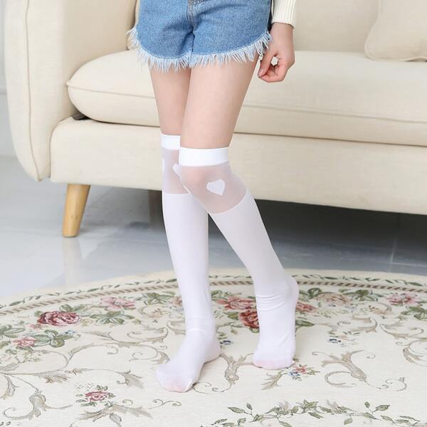 

Girls Heart Pattern Over The Knee Socks, White