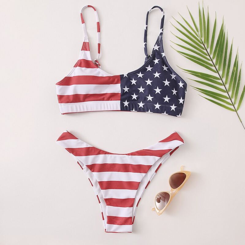 

American Flag High Leg Bikini Swimsuit, Multicolor