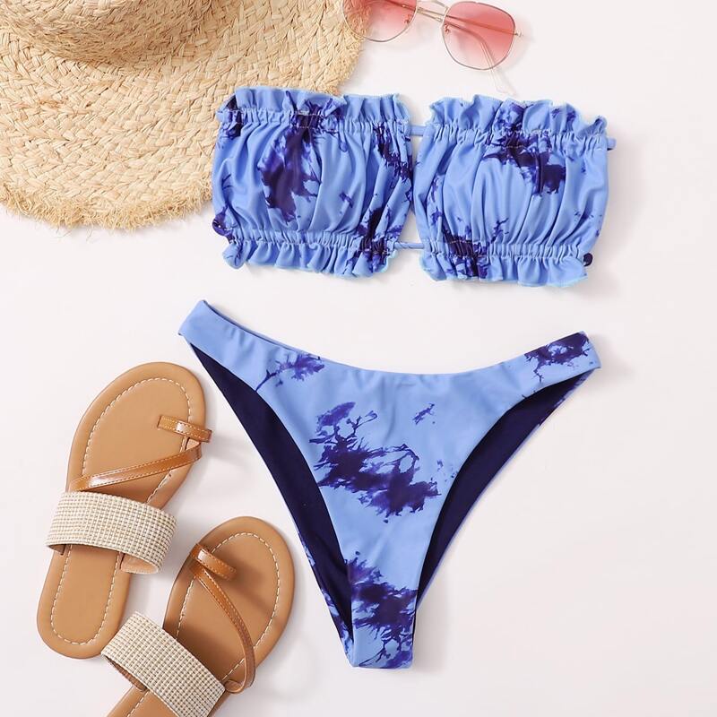 

Tie Dye High Leg Bikini Swimsuit, Blue