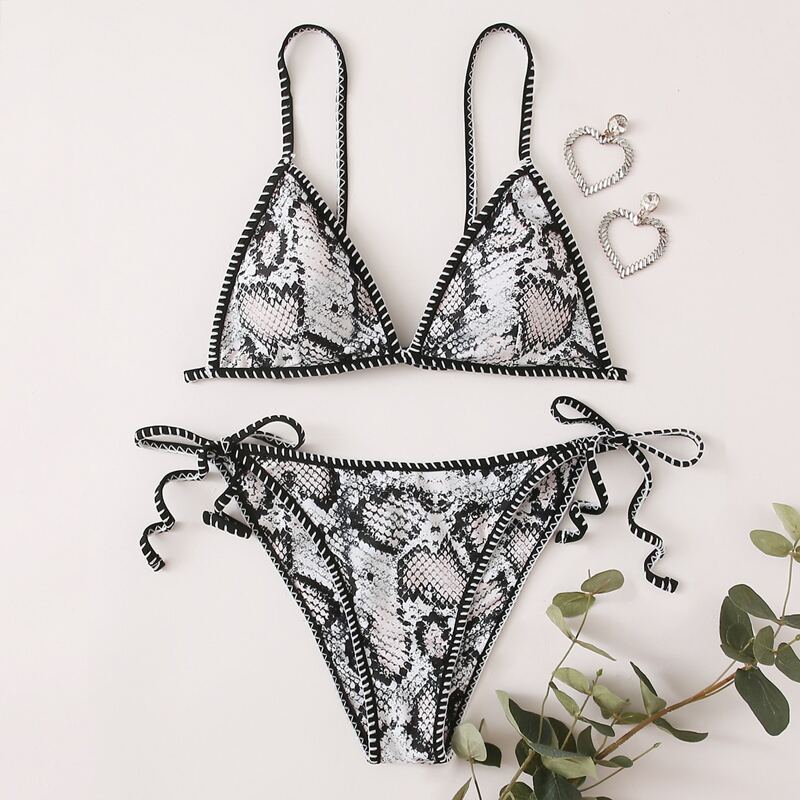 

Snake Skin Tie Side Bikini Swimsuit, Multicolor
