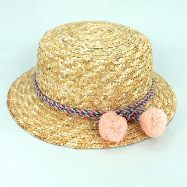 

Toddler Girls Pom Pom Decor Straw Hat, Khaki