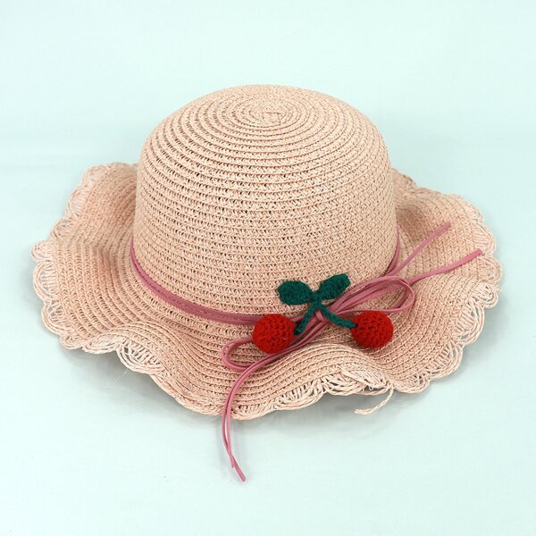 

Toddler Girls Cherry Decor Straw Hat, Pink