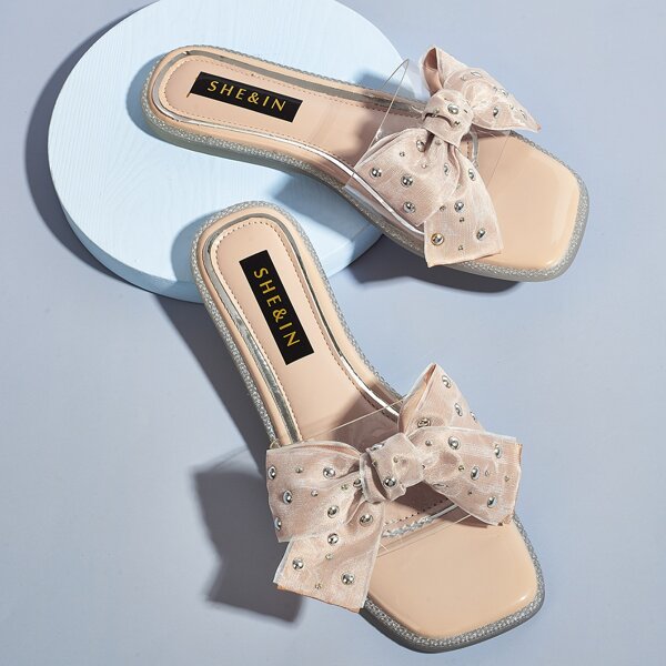 

Прозрачные тапочки с бантом, Розовые