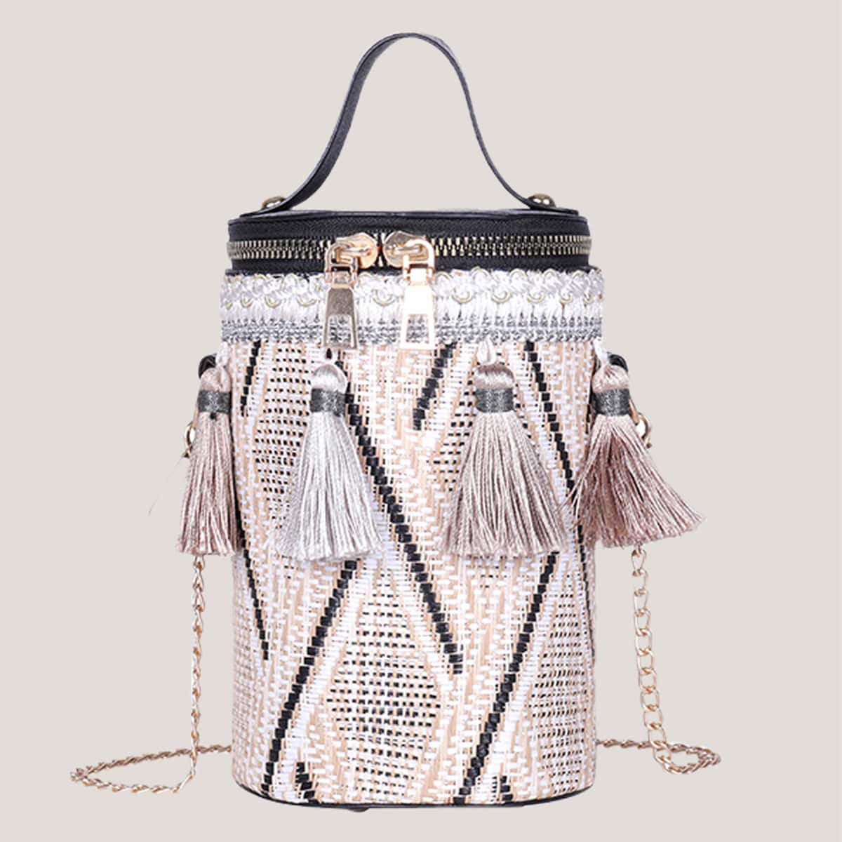 

Geo Tassel Bucket Bag, Multicolor