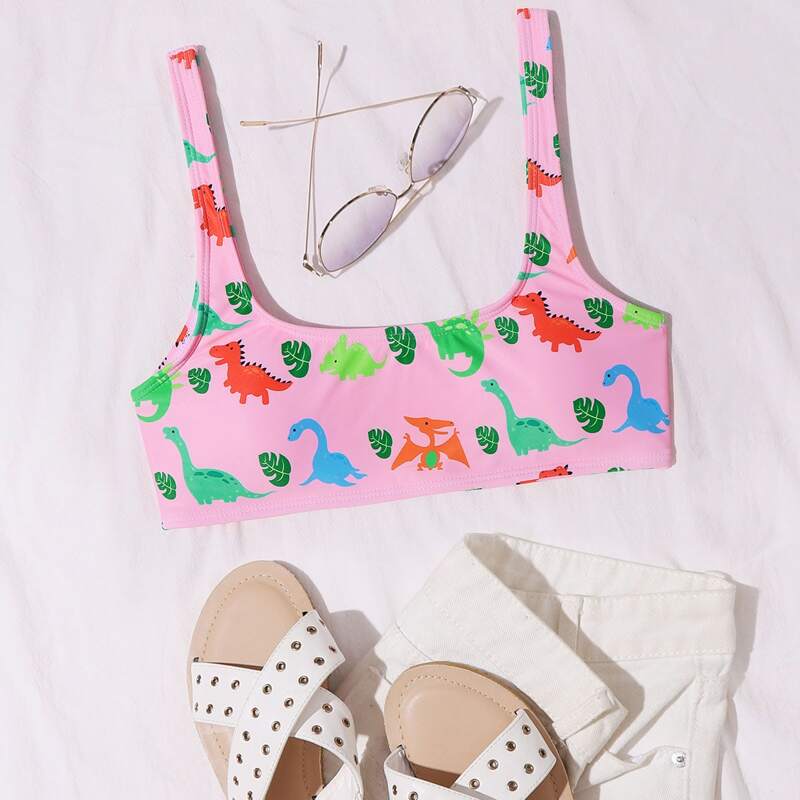 

Cartoon Dinosaur Bikini Top, Pink