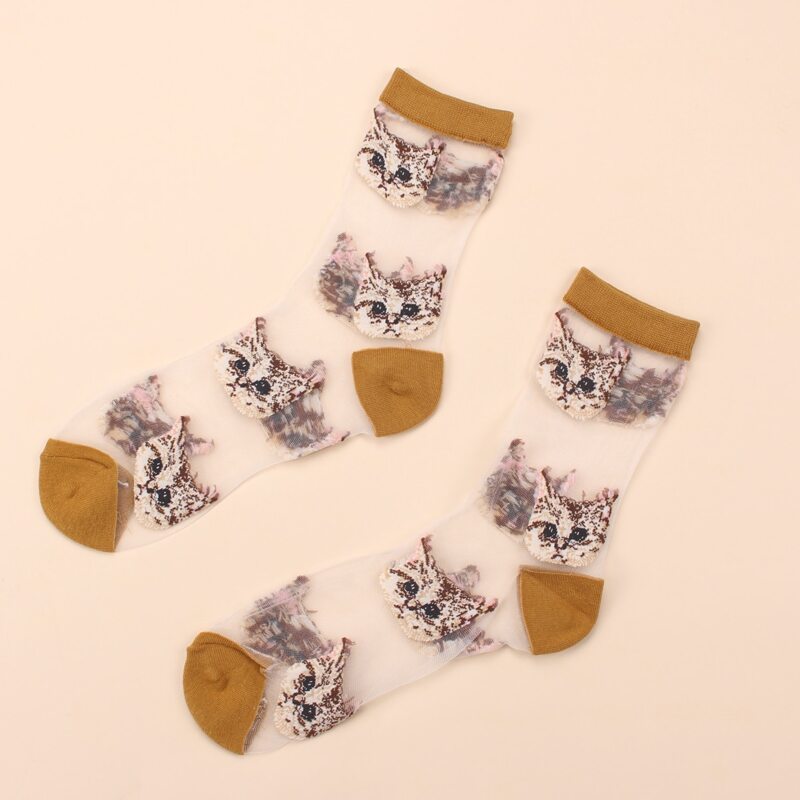 

Cat Pattern Mesh Socks, Multicolor