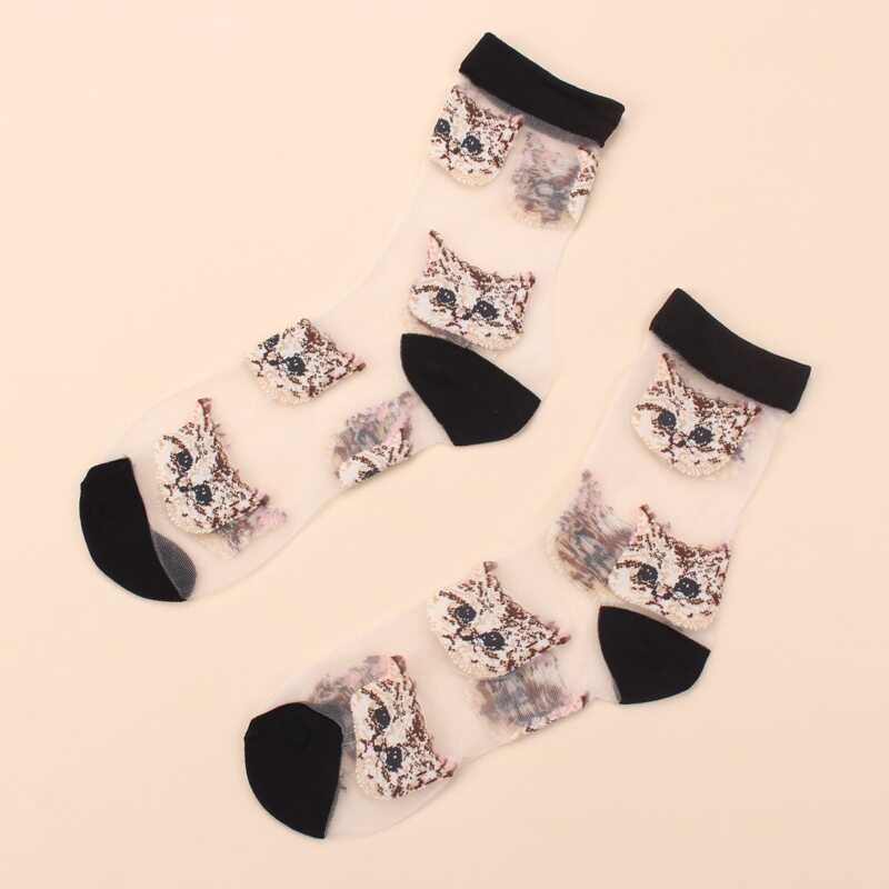 

Cat Pattern Mesh Socks, Multicolor