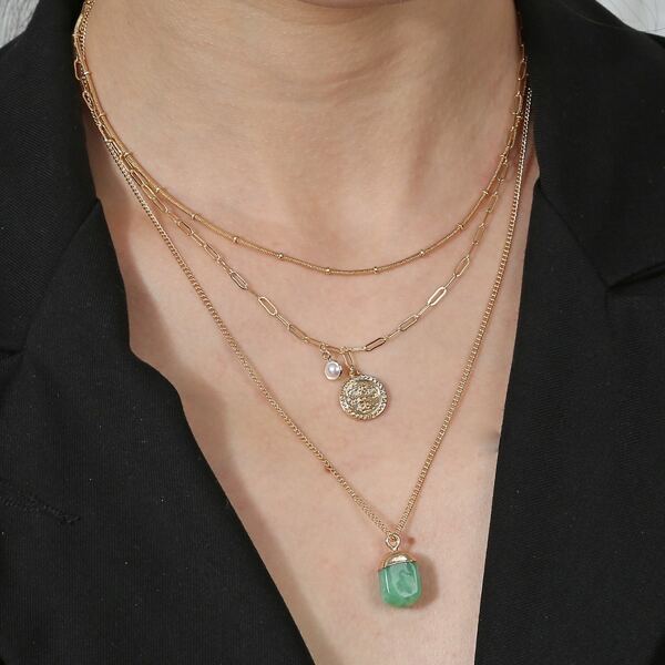 

Stone Charm Layered Necklace, Gold