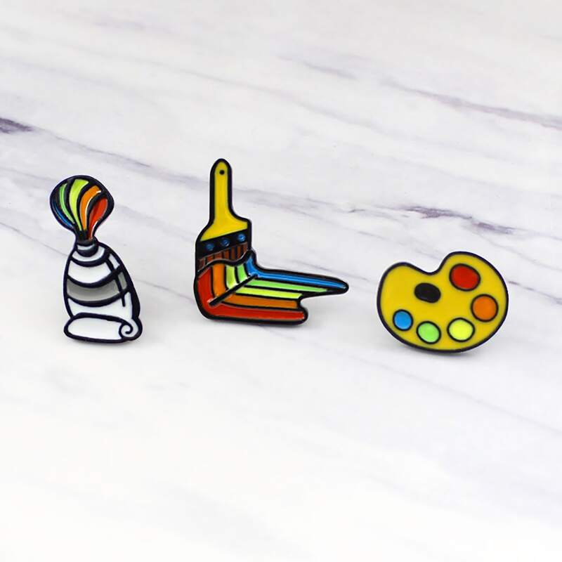 

3pcs Painting Brush Design Brooch Set, Multicolor