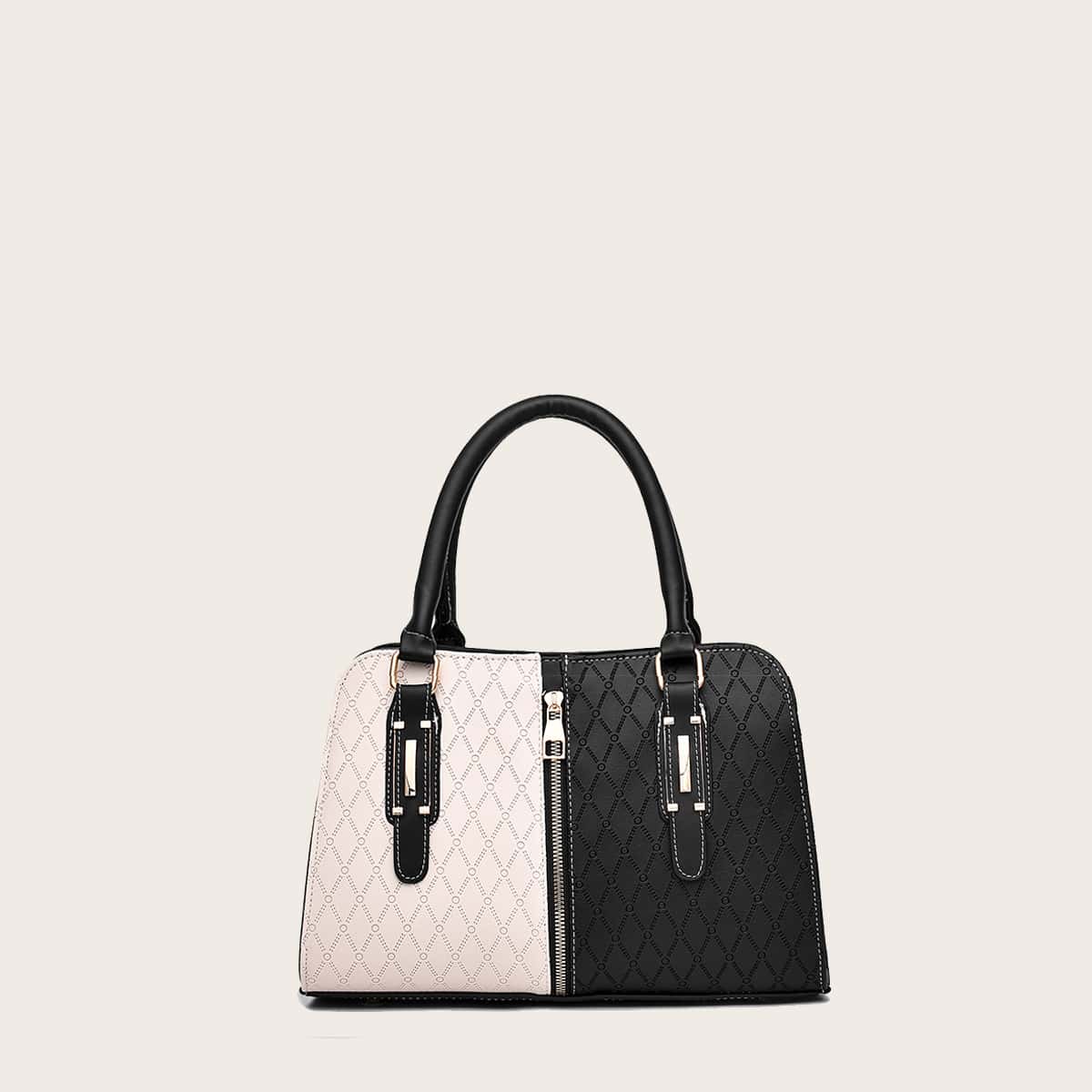

Colorblock Zip Front Crossbody Bag, Black