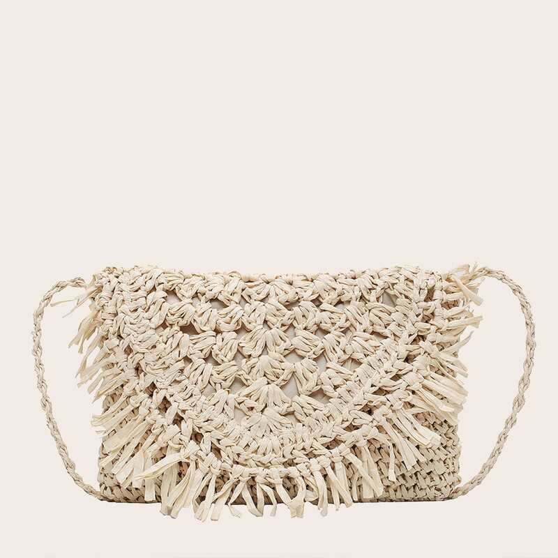

Braided Flap Crossbody Bag, Beige