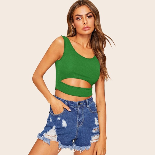 

Cut Out Front Crop Tank Top, Green