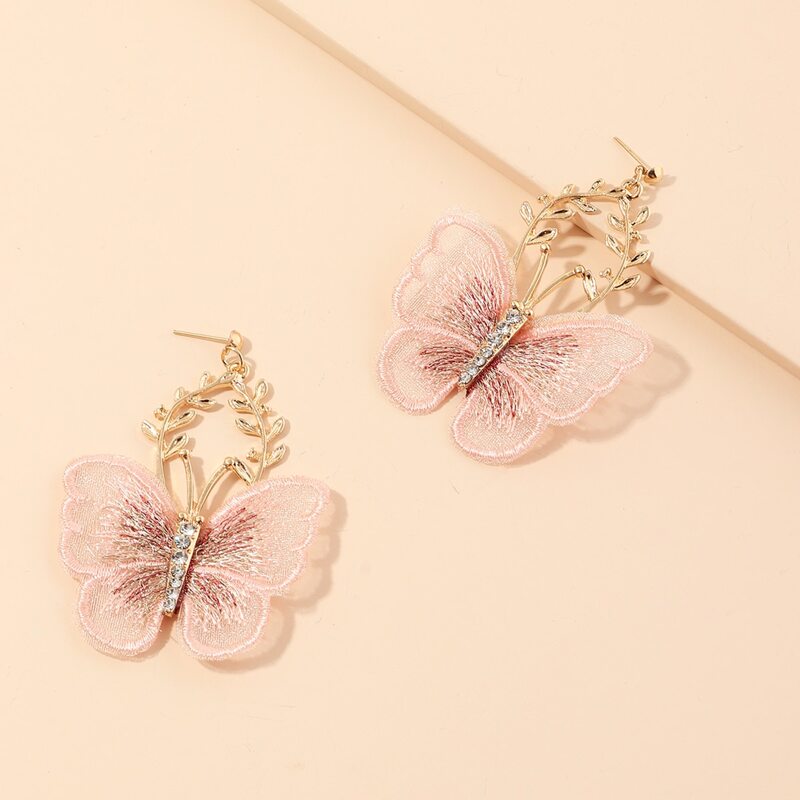 

Butterfly Charm Drop Earrings, Pink