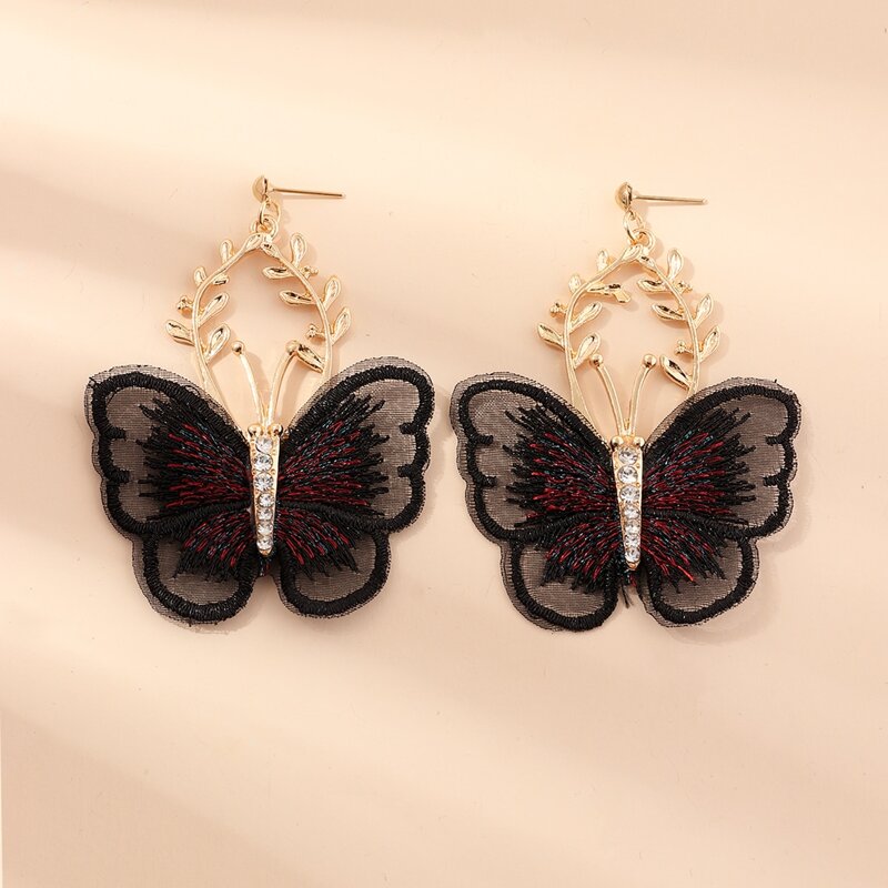

Butterfly Charm Drop Earrings, Black