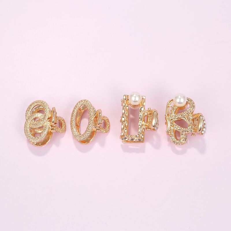 

4pcs Faux Pearl Decor Hair Claw, Gold