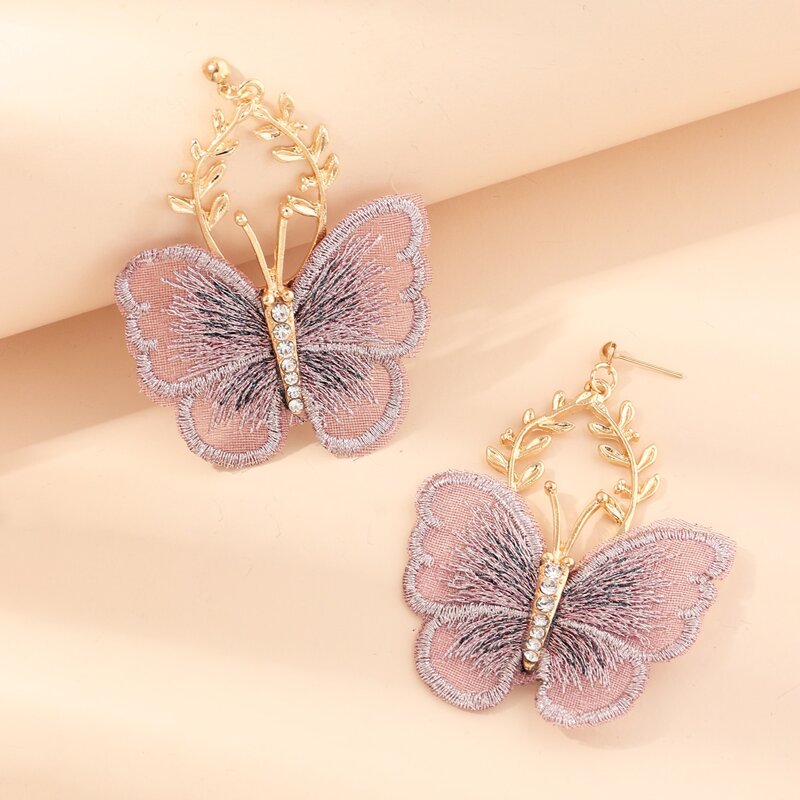 

Butterfly Charm Drop Earrings, Pink