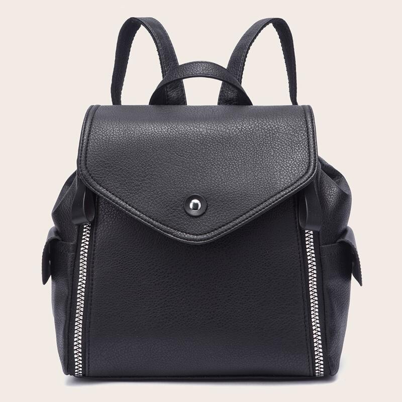 

Zipper Front Flap Backpack, Black