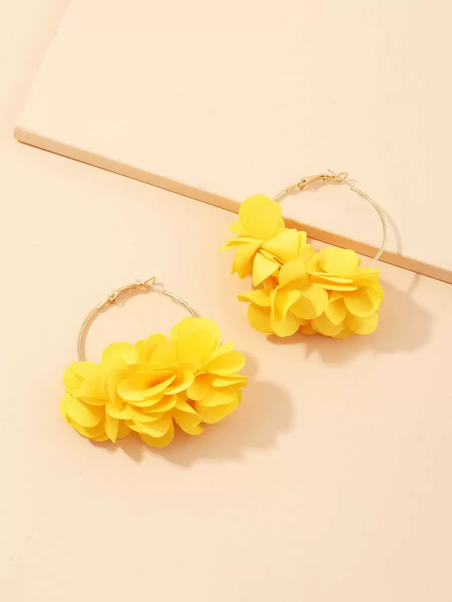 Pendientes con aro y decoración de flor, regalo para San Valentín, mamá, madre, Día de la Madre - Amarillo - Ver 1