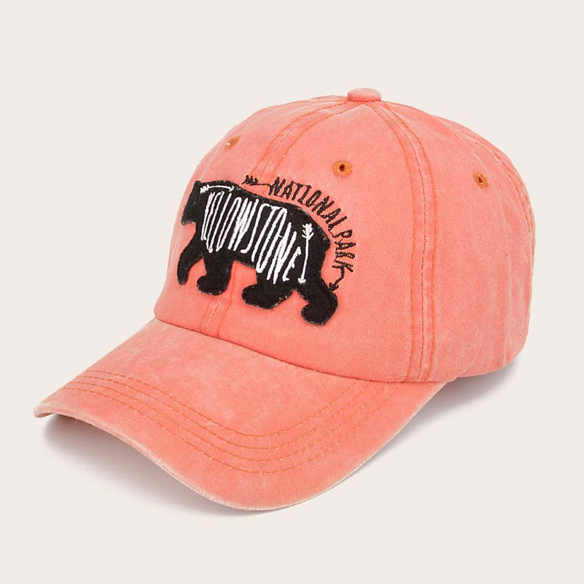 

Bear Applique Decor Baseball Cap, Red