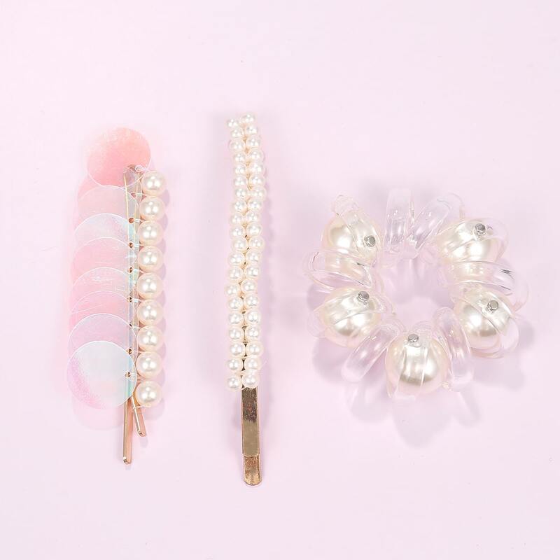 

3pcs Faux Pearl Decor Hair Clip, Multicolor