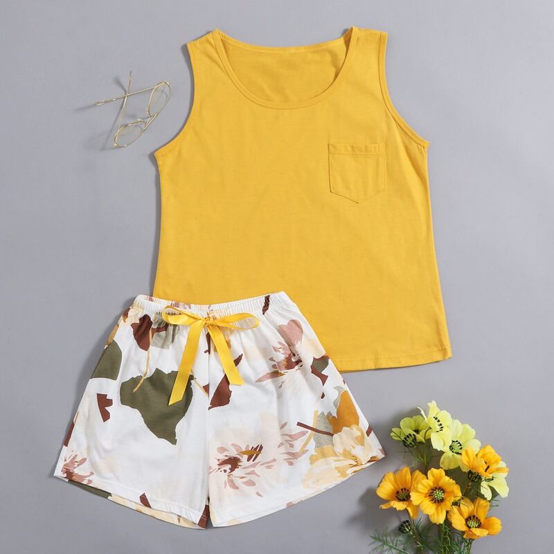 

Tank Top & Floral Shorts Pajama Set, Multicolor