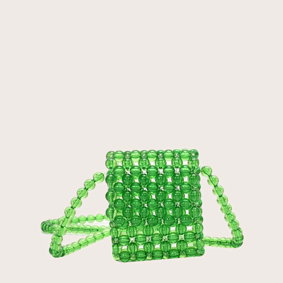 

Mini Allover Beaded Decor Crossbody Bag, Green