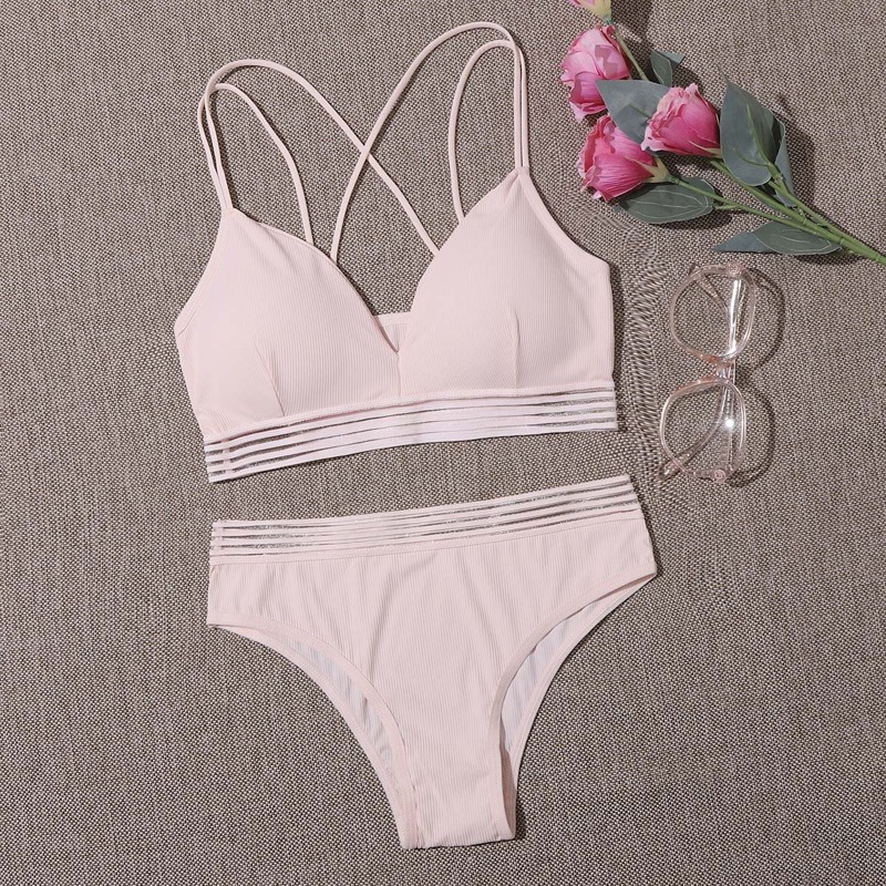 

Striped Strappy Lingerie Set, Baby pink