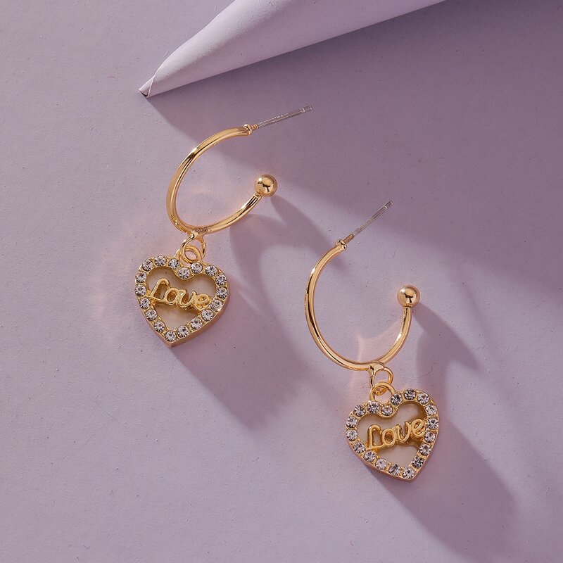 

Heart Charm Drop Earrings, Gold