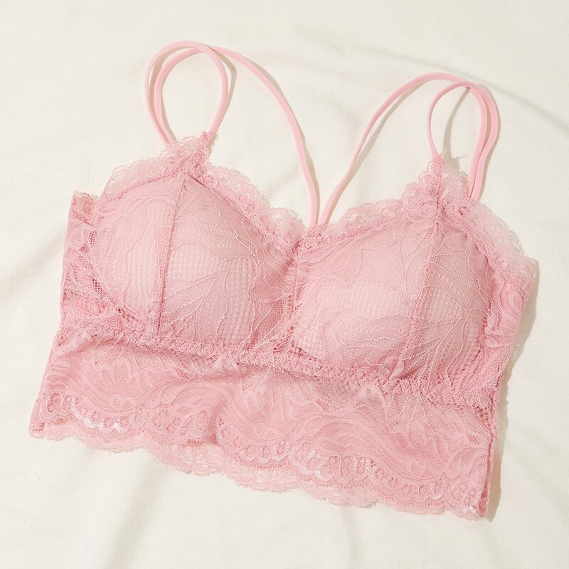 

Lace Longline Padded Bralette, Pink