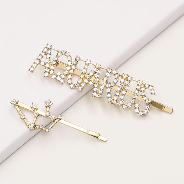 

2pcs Constellation Design Hair Clip, Gold