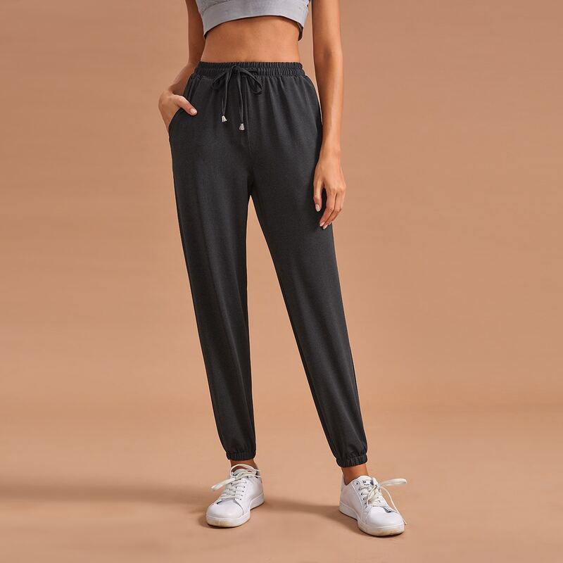 

Solid Drawstring Waist Lounge Pants, Grey