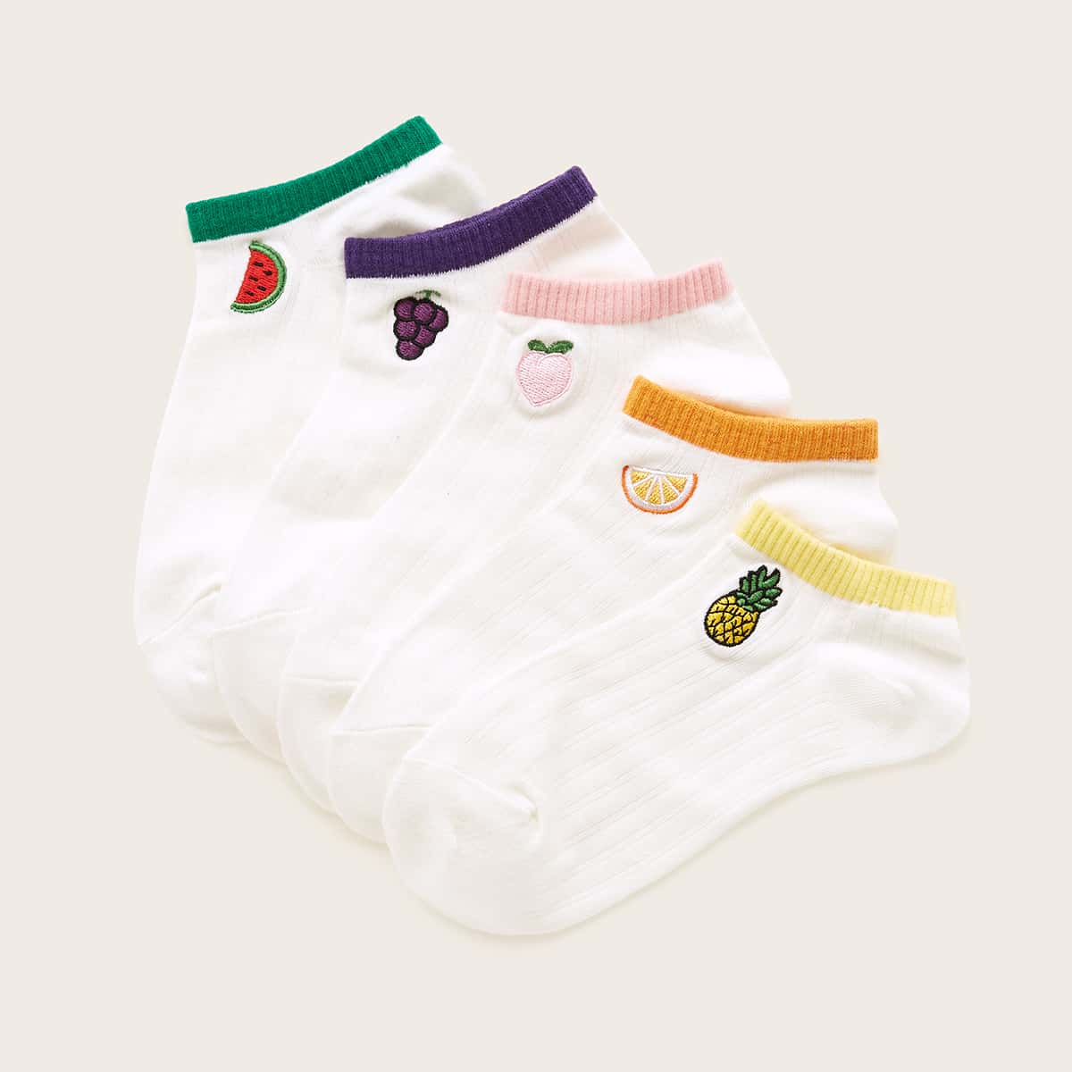 

5pairs Fruit Embroidered Socks, Multicolor