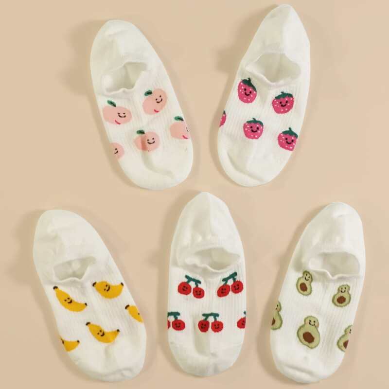 

5pairs Fruit Pattern Socks, White