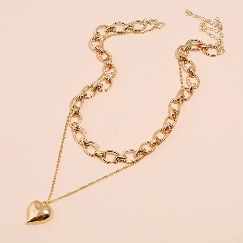 

2pcs Heart Charm Necklace, Gold