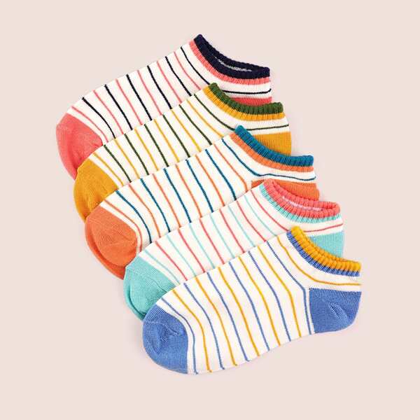 

5pairs Striped Pattern Socks, Multicolor