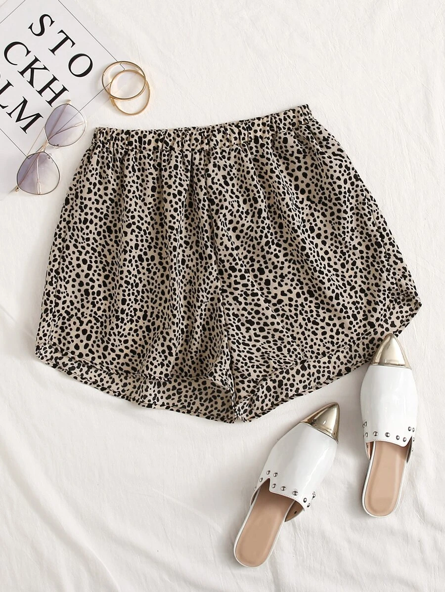 Plus Dalmatian Wide Leg Shorts - Multicolor - View 1