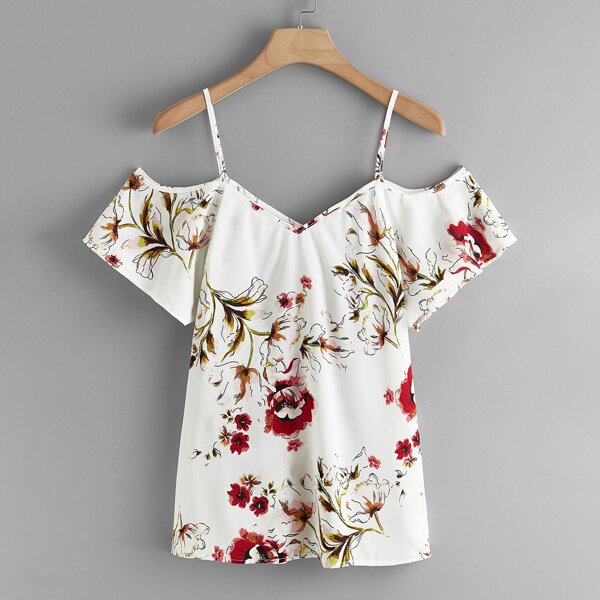 

Plus Cold Shoulder Floral Top, White