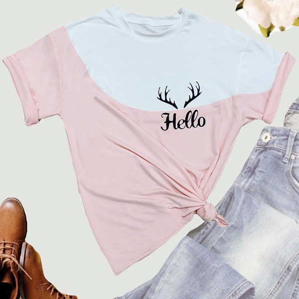 

Plus Two Tone Letter Graphic Tee, Multicolor