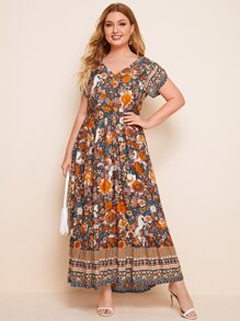 Mulvari Plus Size Allover Flower Print Dress - Multicolor - View 1