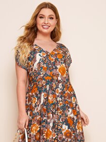 Mulvari Plus Size Allover Flower Print Dress - Multicolor - View 3