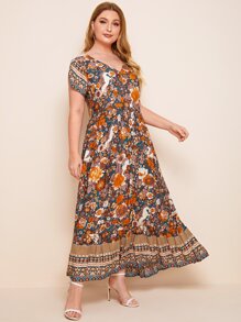 Mulvari Plus Size Allover Flower Print Dress - Multicolor - View 4