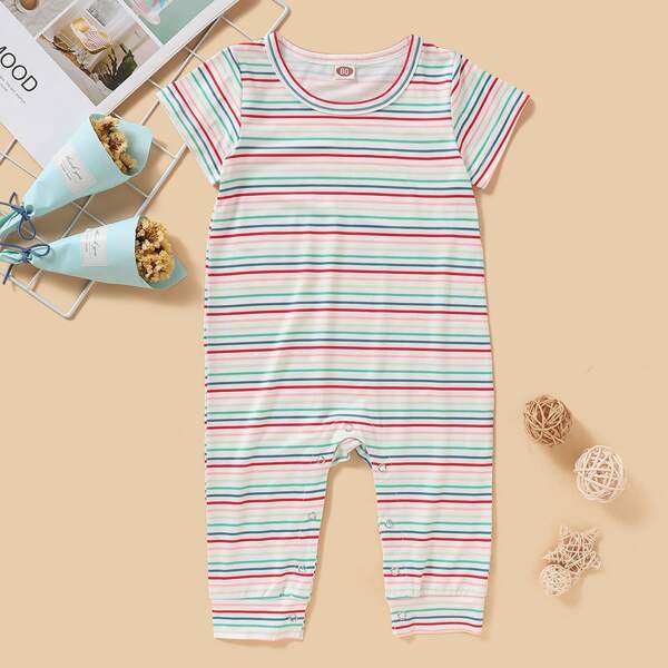 

Baby Girl Colorful Striped Popper Jumpsuit, Multicolor