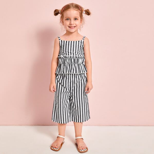 

Toddler Girls Striped Peplum Cami Top With Palazzo Pants, Multicolor